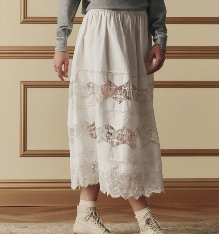 THE GREAT - The Rosette Crochet Canary Skirt in Cream Skirts