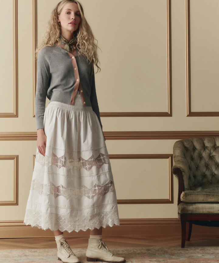 THE GREAT - The Rosette Crochet Canary Skirt in Cream Skirts