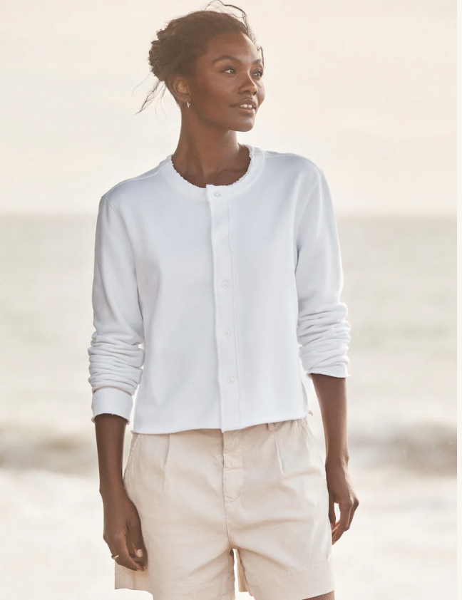 FRANK & EILEEN - Jackie Triple Fleece Cardigan in White Cardigans