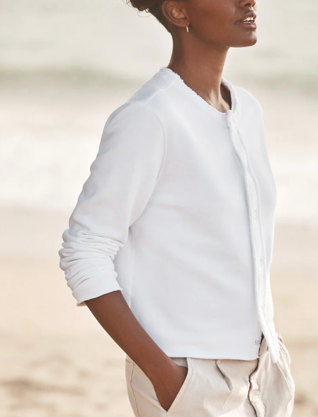 FRANK & EILEEN - Jackie Triple Fleece Cardigan in White Cardigans