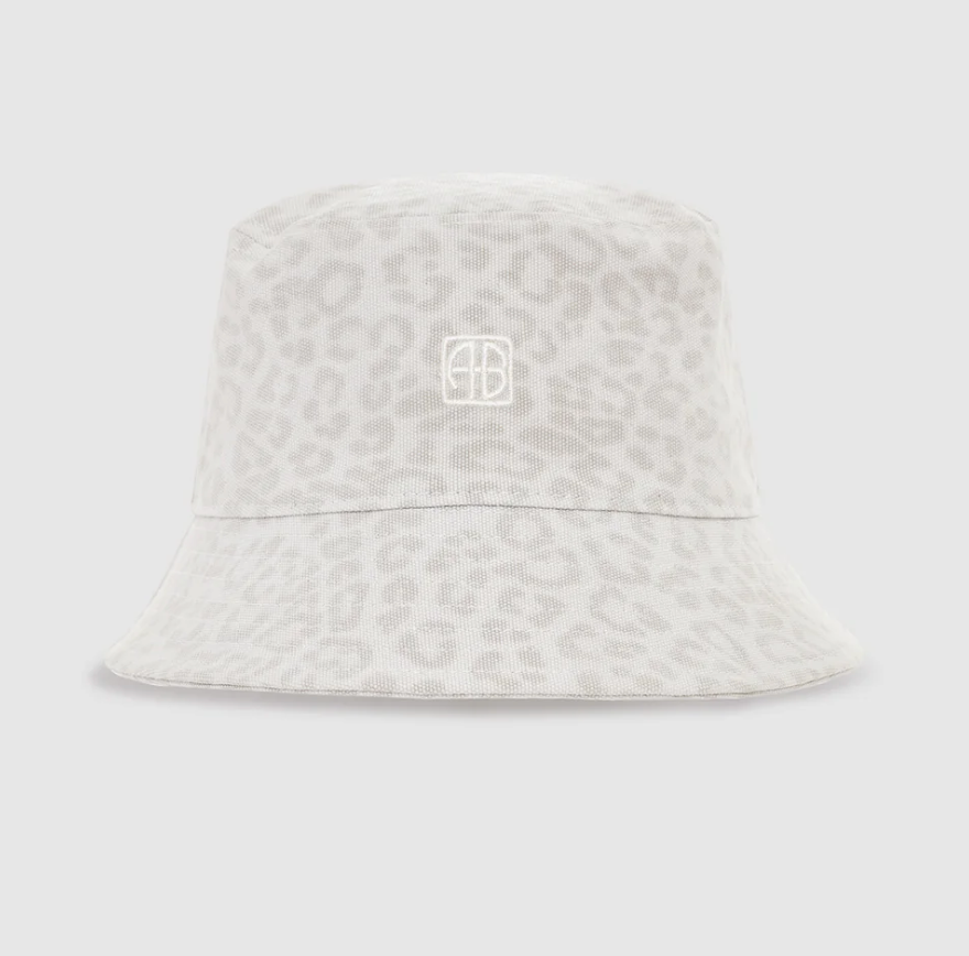 ANINE BING - Nicks Bucket Hat in Washed White Leopard Hats