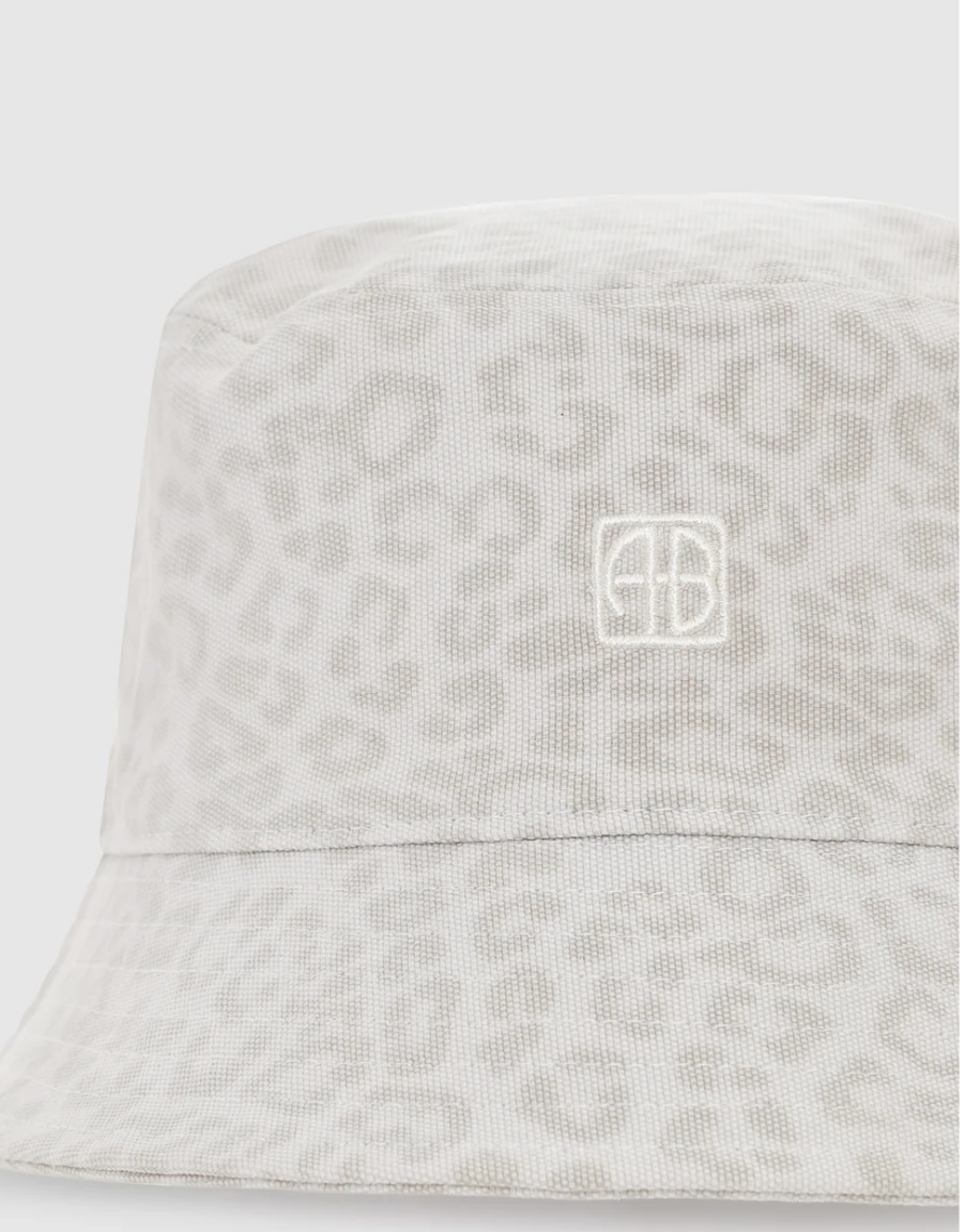 ANINE BING - Nicks Bucket Hat in Washed White Leopard Hats