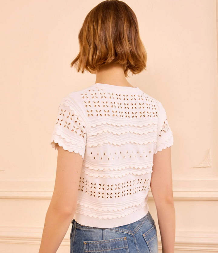 ULLA JOHNSON - Abriana Eyelet Knit Cardigan in Cowrie Blouse