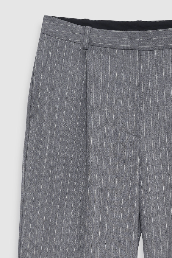 ANINE BING - Trent Cropped Trouser in Light Grey Pinstripe Trousers