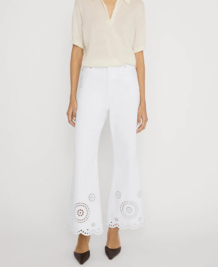 FRAME - The Eyelet Wide Flare In White Jeans