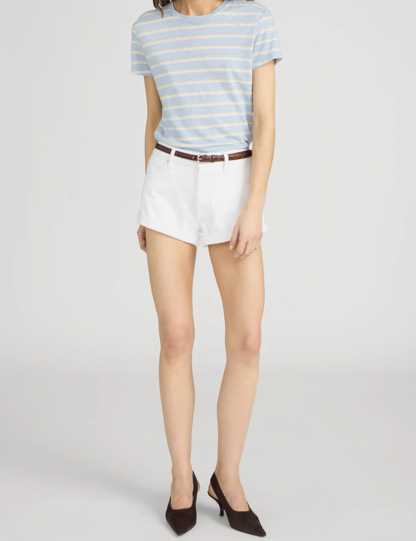 FRAME - The Linen Baby Tee In Chambray Blue Multi T-Shirts