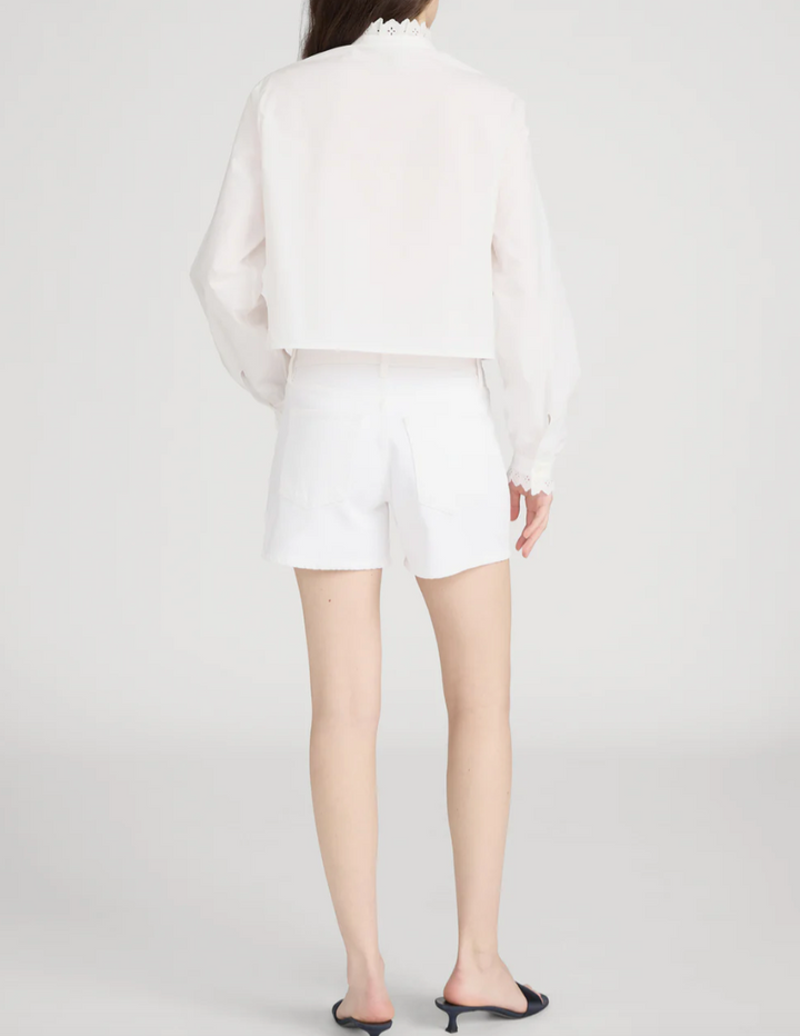 FRAME - The Long Hang Short In White Denim Shorts