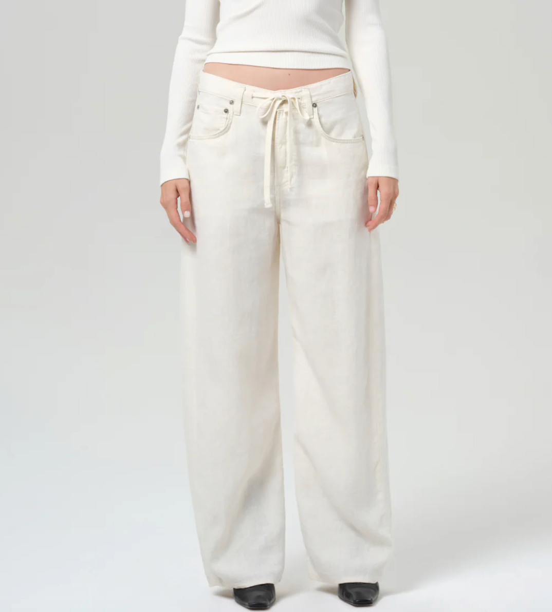 Citizens of Humanity - Brynn Drawstring Trouser in Linen in Vanilla Pants