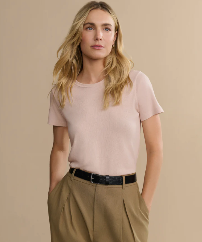 JENNI KAYNE - Cotton Slim Tee in Blush Short Sleeve Tees