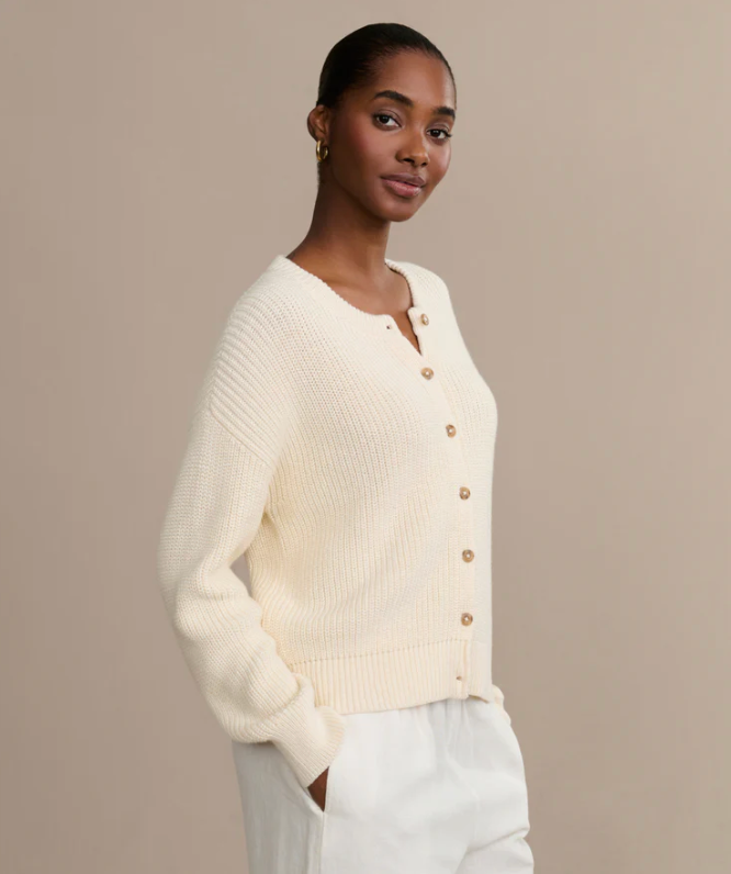 JENNI KAYNE - Cotton Hayes Crewneck Cardigan in Ivory Cardigans