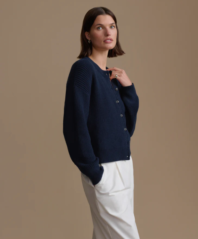 JENNI KAYNE - Cotton Hayes Crewneck Cardigan in Navy Cardigans