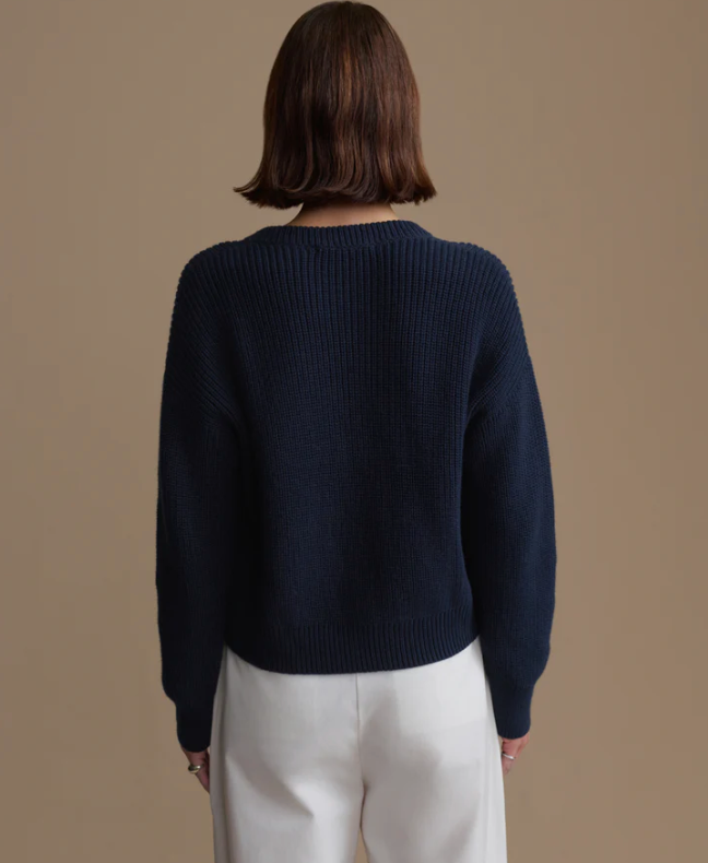 JENNI KAYNE - Cotton Hayes Crewneck Cardigan in Navy Cardigans