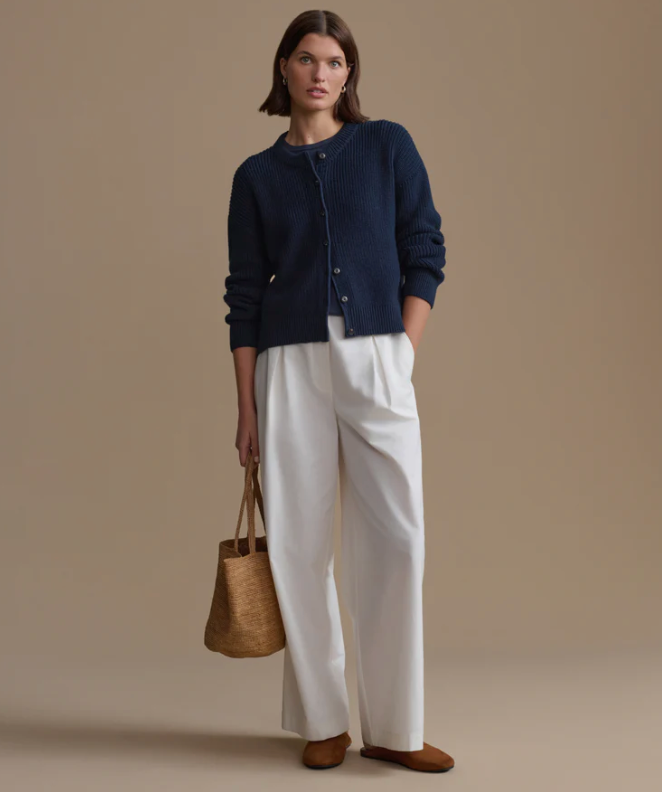 JENNI KAYNE - Cotton Hayes Crewneck Cardigan in Navy Cardigans