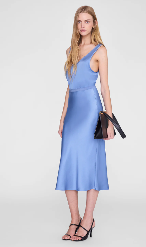 ANINE BING - Bar Silk Skirt in Storm Blue Skirts