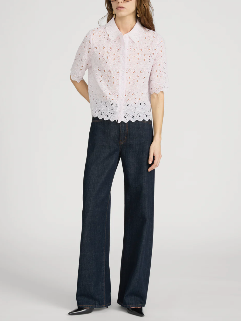 FRAME - The Paisley Eyelet Top in Bubble Gum Blouse