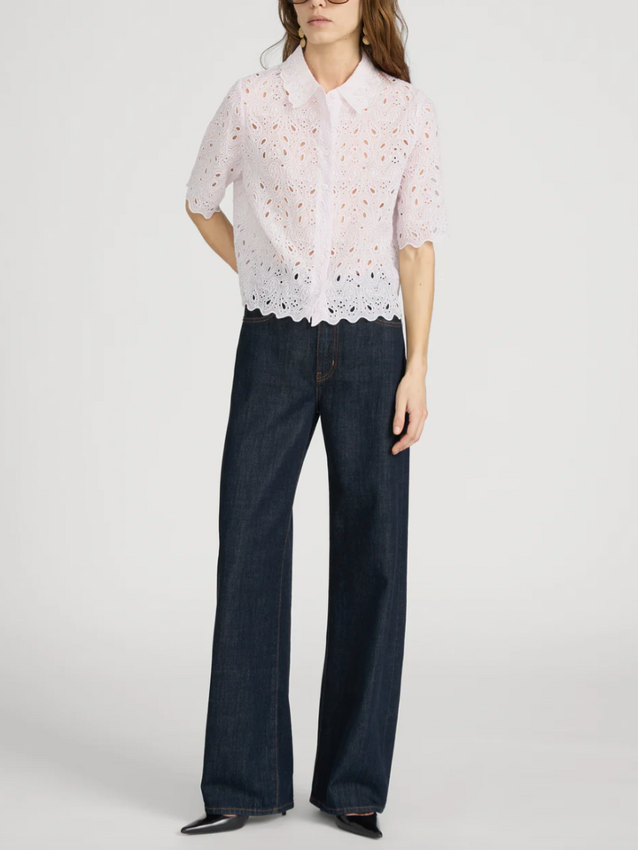 FRAME - The Paisley Eyelet Top in Bubble Gum Blouse
