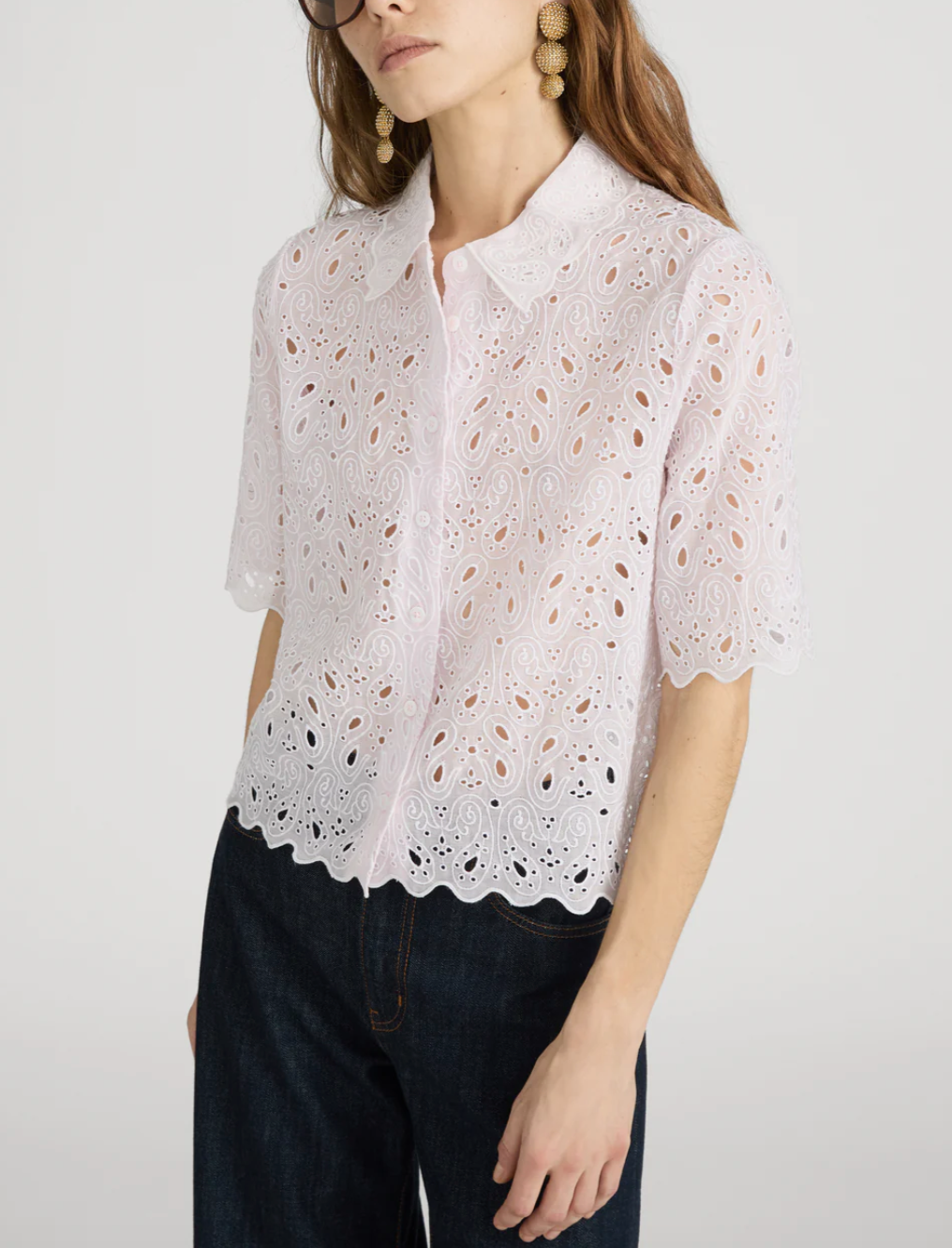 FRAME - The Paisley Eyelet Top in Bubble Gum Blouse
