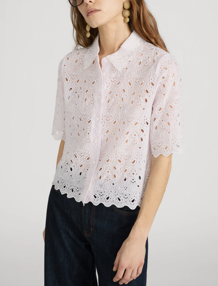 FRAME - The Paisley Eyelet Top in Bubble Gum Blouse