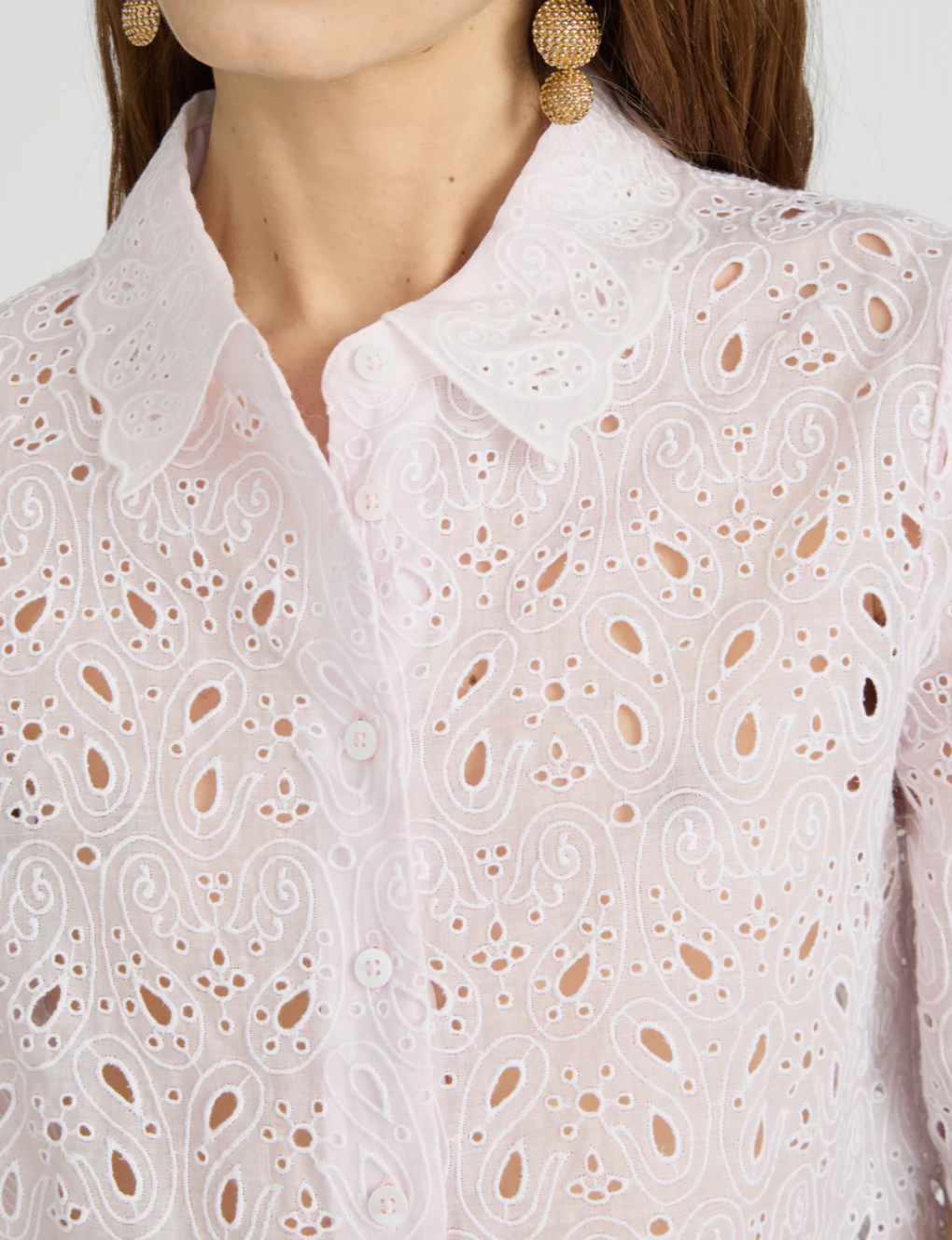 FRAME - The Paisley Eyelet Top in Bubble Gum Blouse