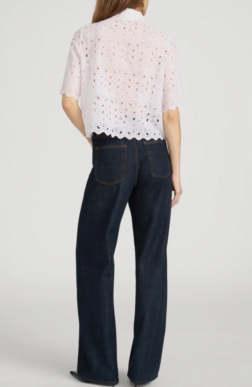 FRAME - The Paisley Eyelet Top in Bubble Gum Blouse