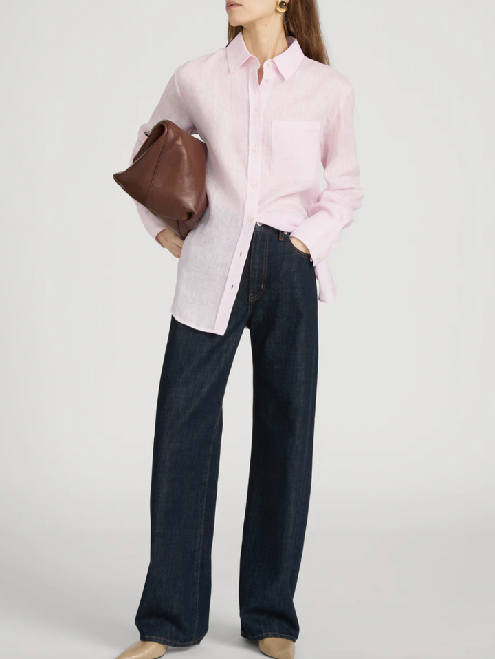 FRAME - The Linen Boy Shirt in Bubble Gum Button Up Shirt