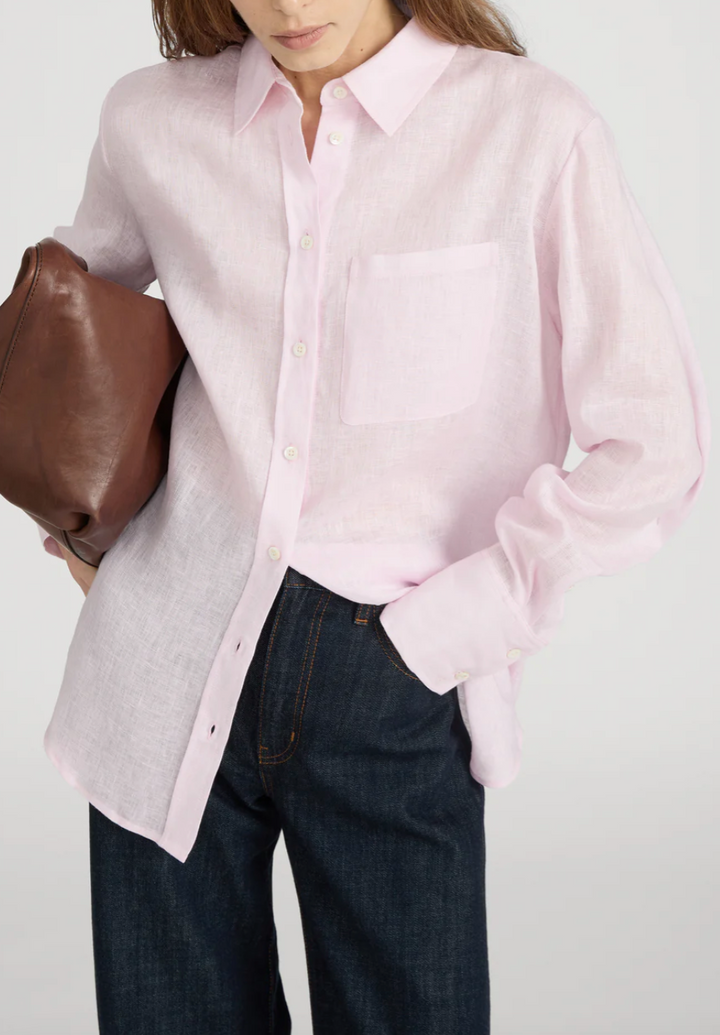 FRAME - The Linen Boy Shirt in Bubble Gum Button Up Shirt