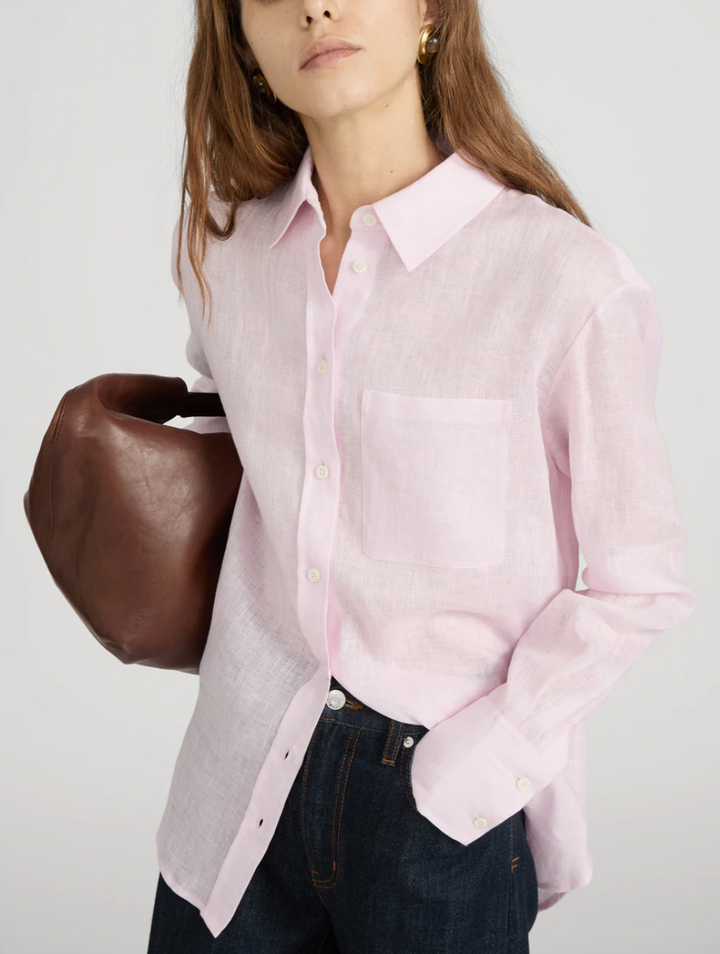 FRAME - The Linen Boy Shirt in Bubble Gum Button Up Shirt