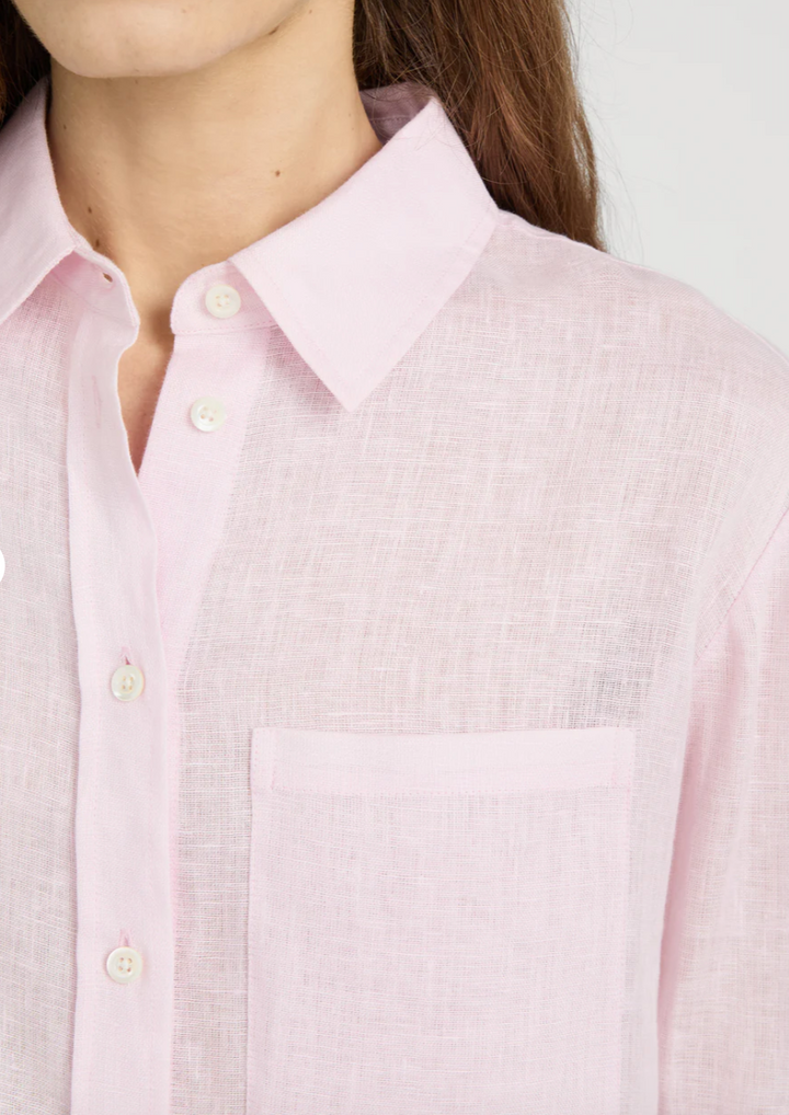 FRAME - The Linen Boy Shirt in Bubble Gum Button Up Shirt