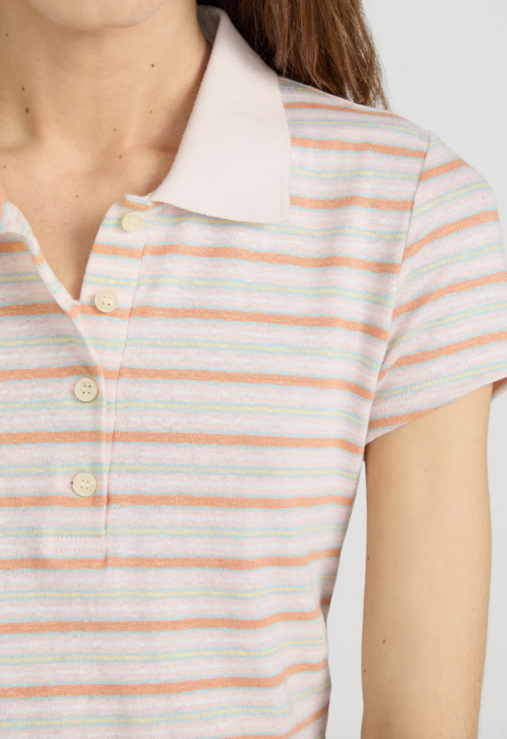 FRAME - The Striped Short Sleeve Polo in Pink Sand Multi Tops