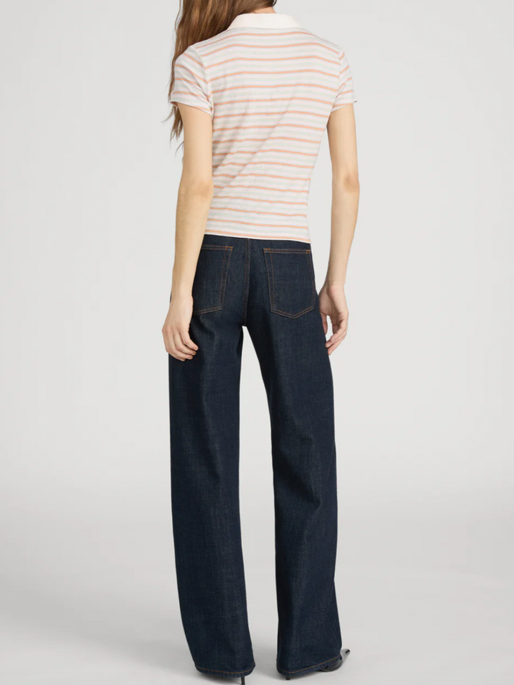 FRAME - The Striped Short Sleeve Polo in Pink Sand Multi Tops