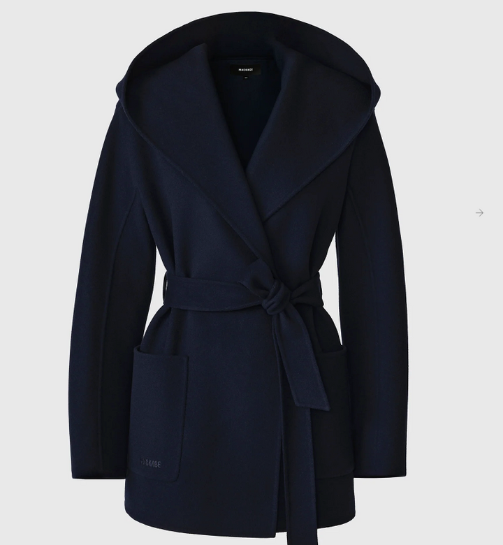 MACKAGE - PAYA-Z Wool Wrap Coat with Sash Belt in Marine Blue Coats & Jackets