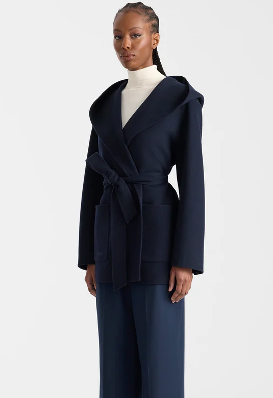 MACKAGE - PAYA-Z Wool Wrap Coat with Sash Belt in Marine Blue Coats & Jackets