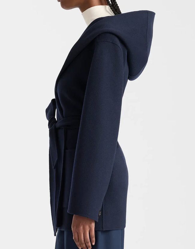 MACKAGE - PAYA-Z Wool Wrap Coat with Sash Belt in Marine Blue Coats & Jackets