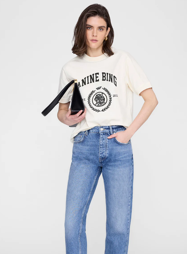 ANINE BING - Jaylin Tee Collegiate in Cream Shirt