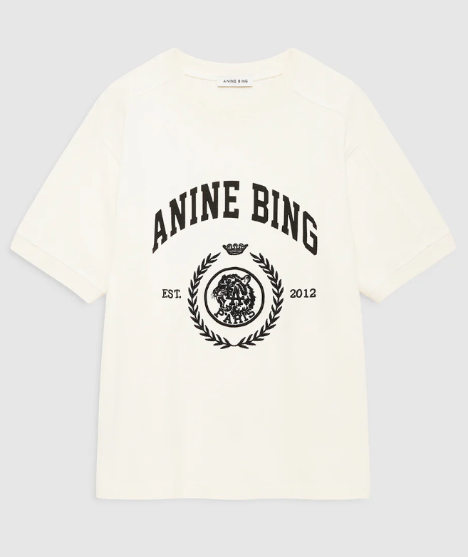 ANINE BING - Jaylin Tee Collegiate in Cream Shirt