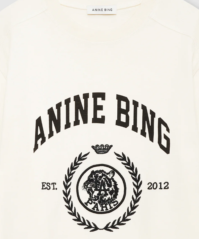 ANINE BING - Jaylin Tee Collegiate in Cream Shirt