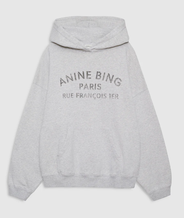 ANINE BING - Harvey Hoodie Paris Stencil in Heather Grey Sweatshirts