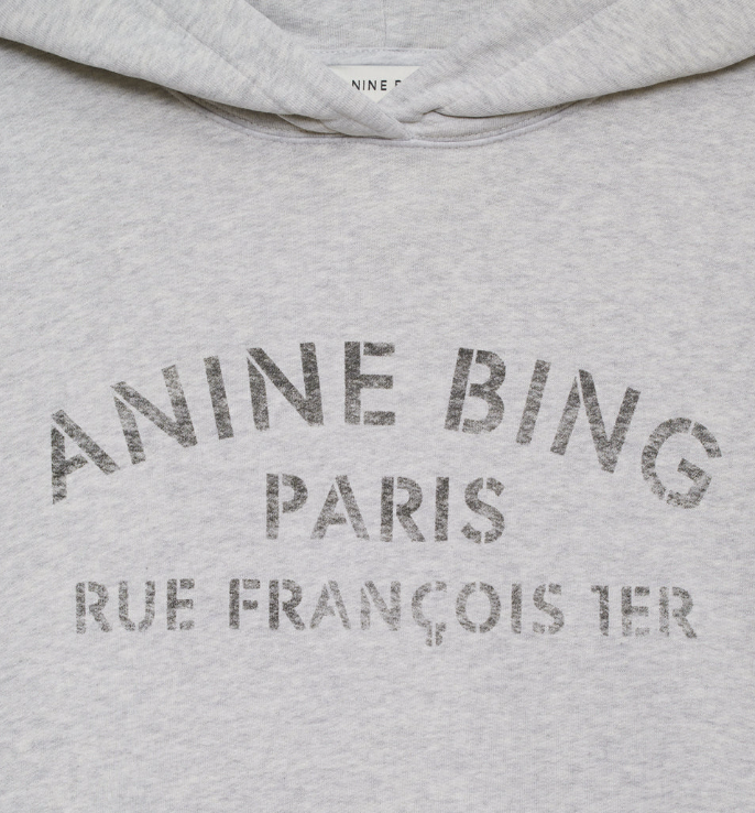 ANINE BING - Harvey Hoodie Paris Stencil in Heather Grey Sweatshirts