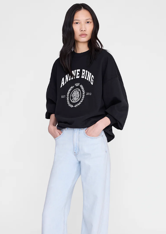 ANINE BING - Miles Sweatshirt Collegiate in Vintage Black Sweatshirts