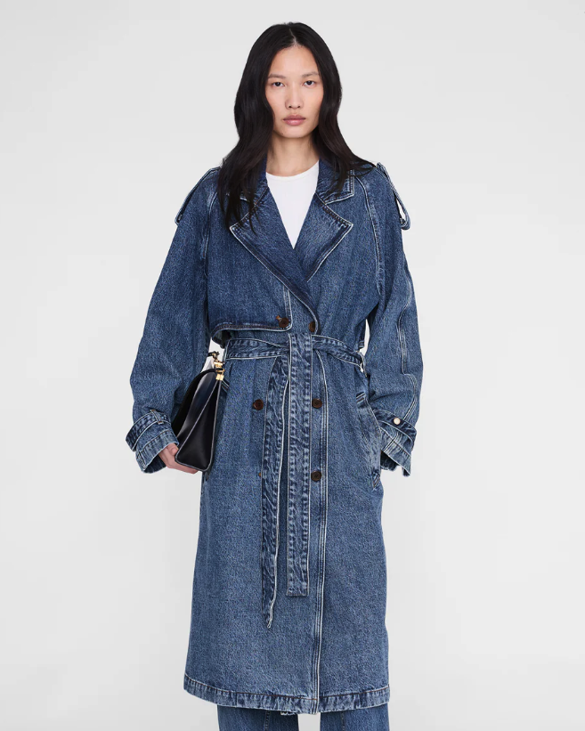 ANINE BING - Rickie Maxi Trench in Cabana Blue Coats & Jackets