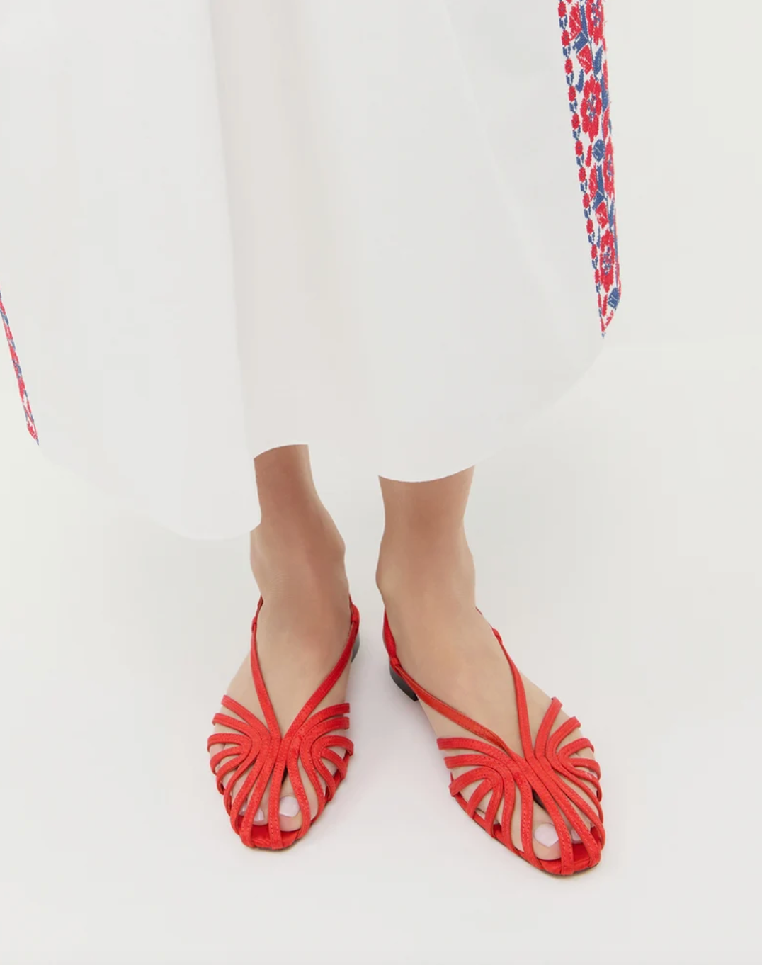 LOEFFLER RANDALL - Devon Lattice Slingback Sandal in Red Moire Shoes