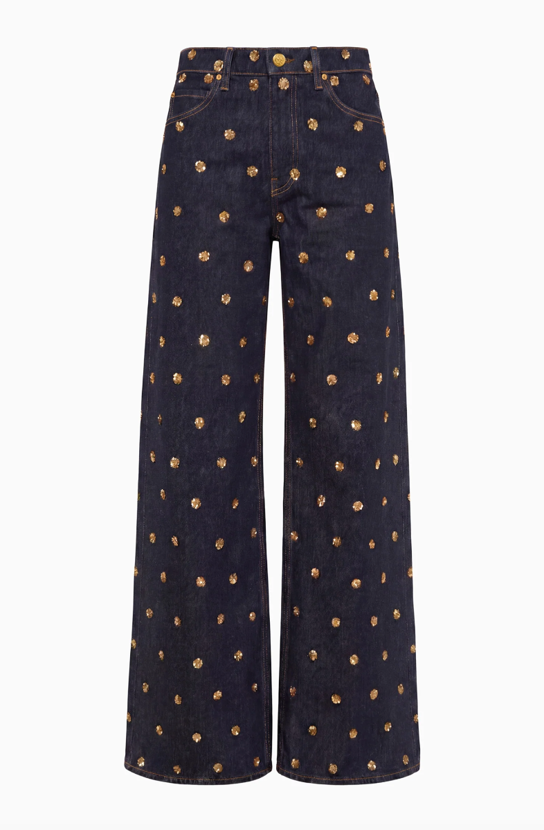 ULLA JOHNSON - The Willow Embellished Wide Leg Jean in Embellished Tigris Jeans