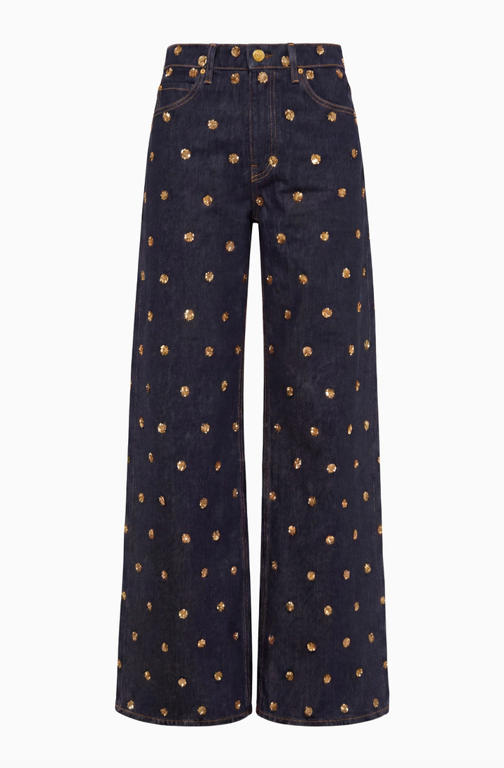ULLA JOHNSON - The Willow Embellished Wide Leg Jean in Embellished Tigris Jeans