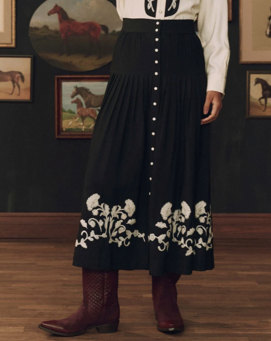 THE GREAT X STETSON - The Western Embroidered Highland Skirt in Black SKIRTS