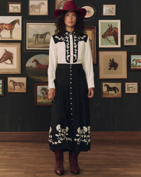 THE GREAT X STETSON - The Western Embroidered Highland Skirt in Black SKIRTS