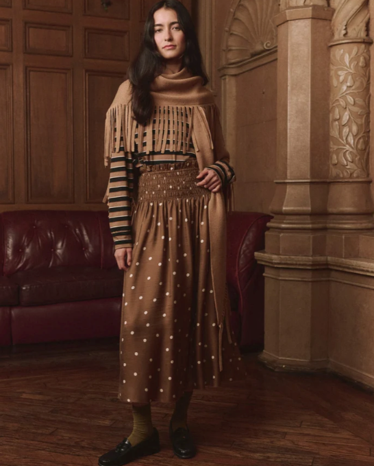 THE GREAT - The Canary Skirt in Copper Bubble Dot SKIRTS