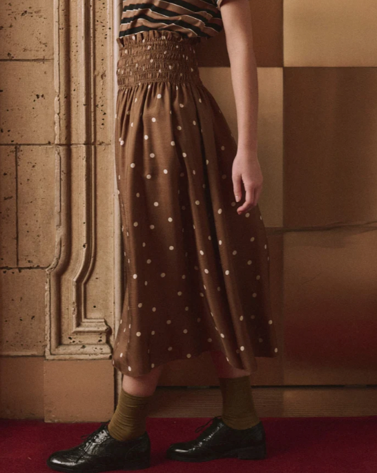 THE GREAT - The Canary Skirt in Copper Bubble Dot SKIRTS