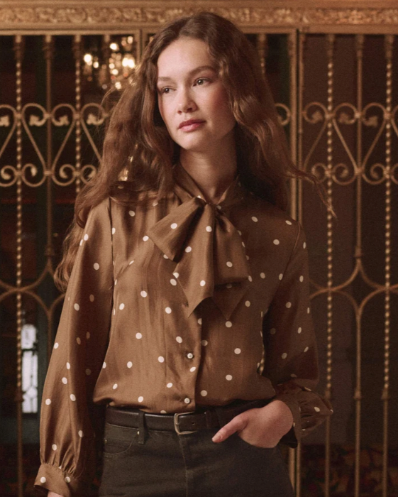 THE GREAT - Zenith Top in Copper Bubble Dot Blouse