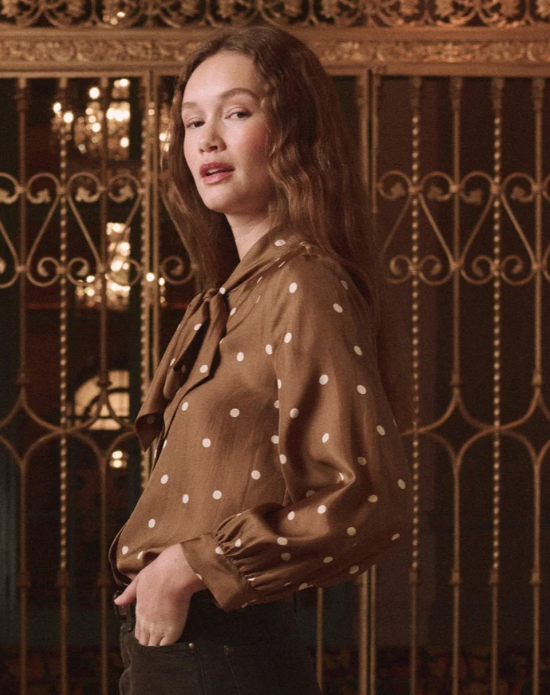 THE GREAT - Zenith Top in Copper Bubble Dot Blouse