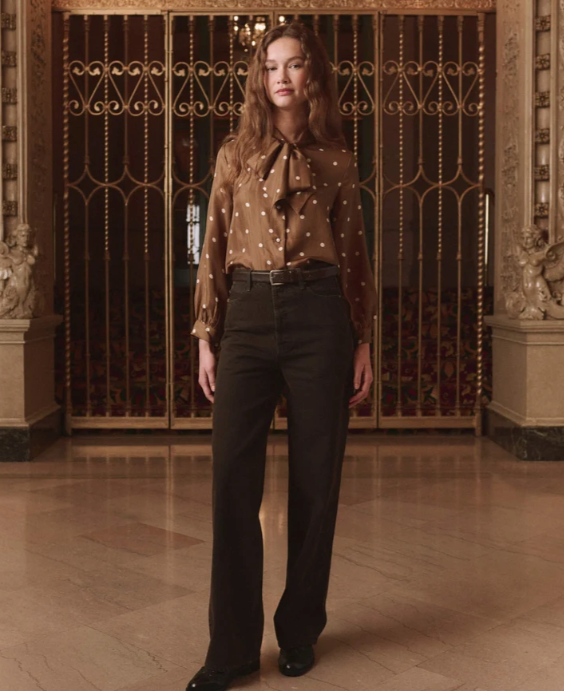 THE GREAT - Zenith Top in Copper Bubble Dot Blouse